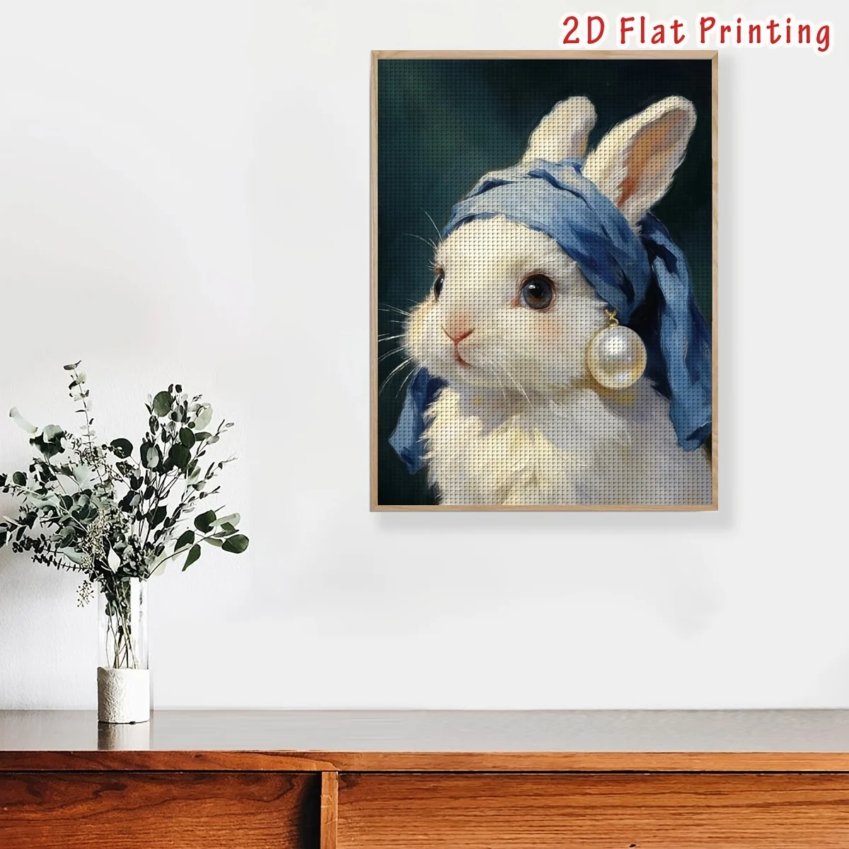 1PC36X46cm/14.17X18.11in,11CT Print Cross Stitch DIY Kit, Rabbit Cerulean, Adult Beginner's Relaxed Cross Stitch Stitch