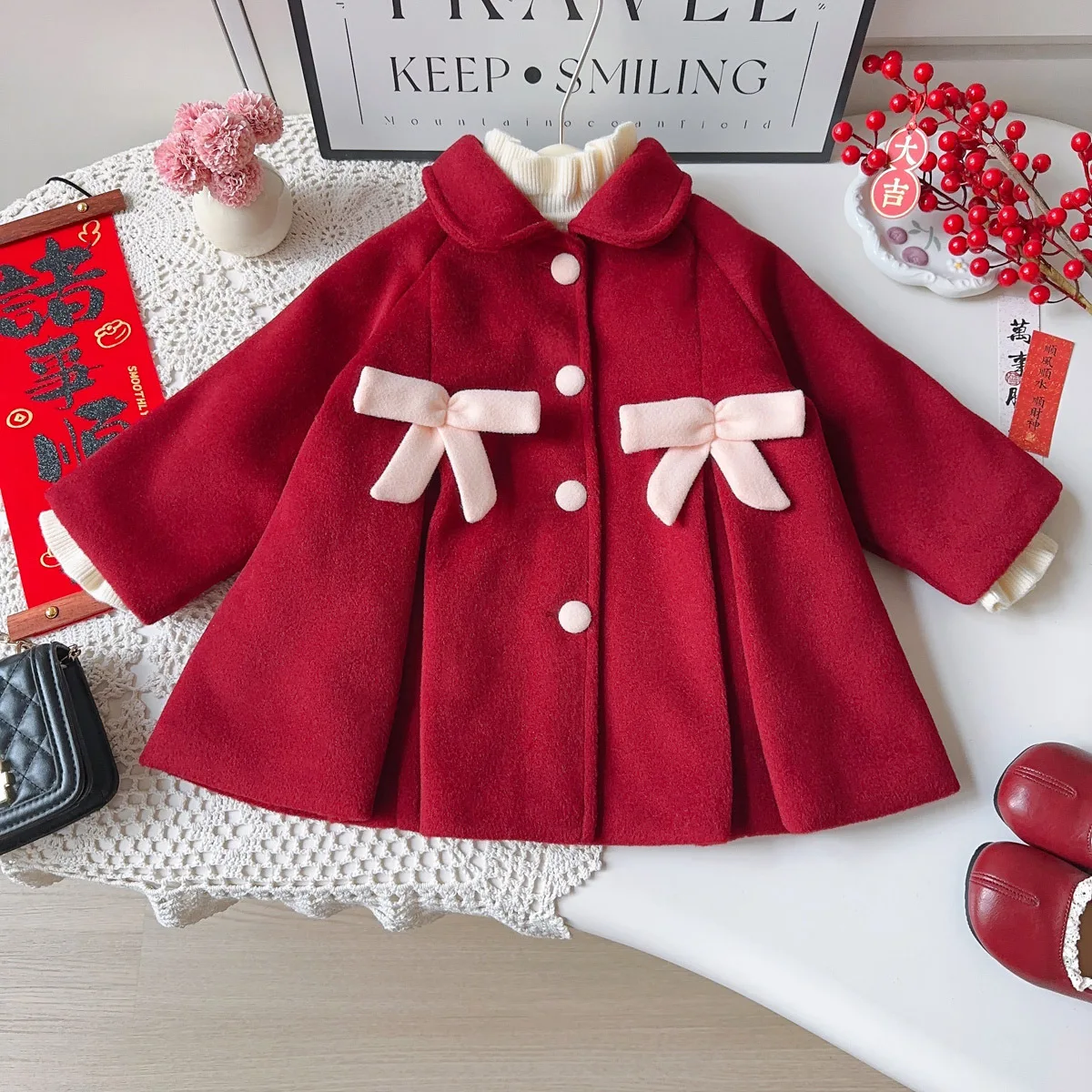 

Winter Children Girls Trench Coats Bow Turn Down Collar Toddler Kids Girls Outerwear Coat Red Velvet Infant Babys Girls Jackets