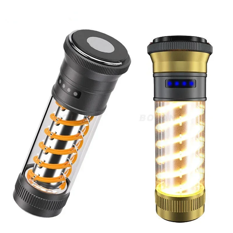 New Outdoor Multifunctional Camping Light High Capacity Double Spiral Atmosphere Illumination Flashlight mini flashlight