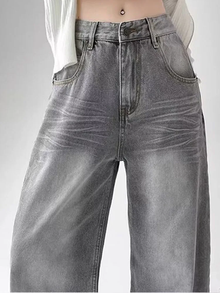 Mulheres vintage baggy calças de brim retas moda coreana cintura alta casual perna larga calças jeans primavera outono streetwear solto vaqueros