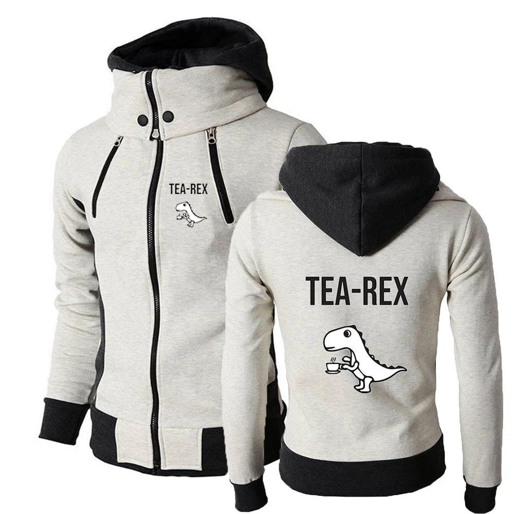 

2025 Hooded Jacket Spring And Autumn Man's High Quality Hoodies Tea Rex Funny Dinosaur Drink Coffee Logo Print Sweatshirts Coat