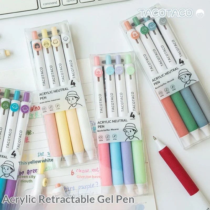 

4 Pcs/set Vintage Colorful Press Acrylic Gel Pen Set Creative DIY Journal Material Collage Student Supplies Stationery