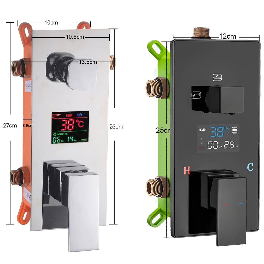 디지털 벽걸이형 샤워 믹서 밸브 2/3 웨이 블랙/크롬 디스플레이 포함 목욕 및 샤워용 하이테크 물 제어