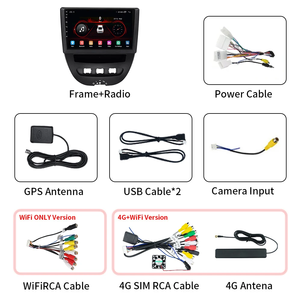 Para Peugeot 107 para Toyota Aygo Citroen C1 2005-2014 Android reproductor de vídeo Multimedia para coche navegación GPS 4G Carplay 2 Din estéreo 6