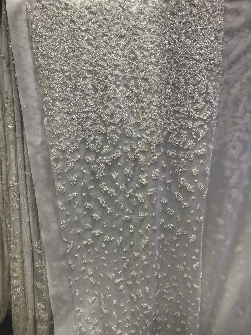 

African Tulle Lace Fabric SYJ-1302206 High Quality Heavy Beads Lace Material Nigerian French Sequins Lace Fabric For Wedding