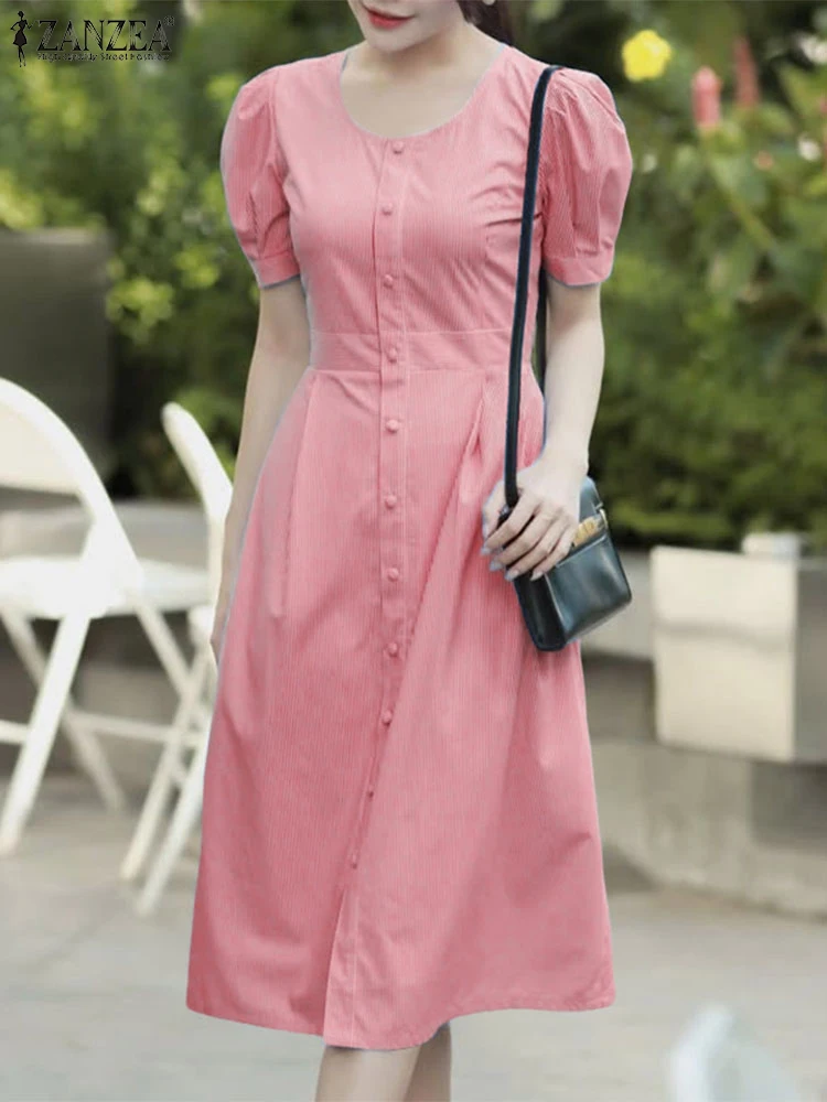 Casual Fashion Shirts Dress Women Loose Solid Color Office Sundress A-Line Short Sleeve Robe Button Vestido ZANZEA 2025