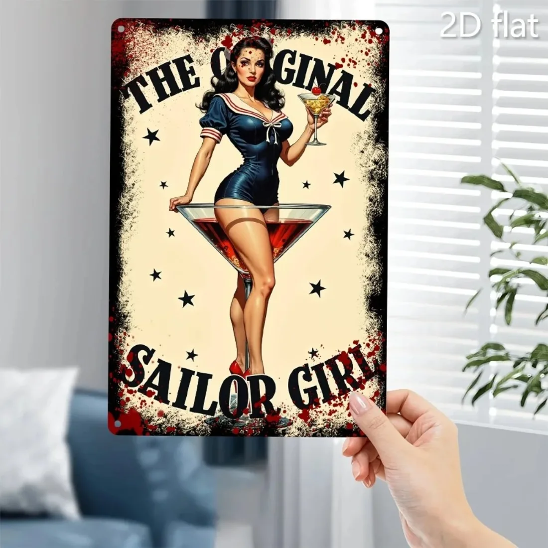 Vintage Sailor Girl Blechschild Wandkunst mit Martini Retro Nautical Decor
