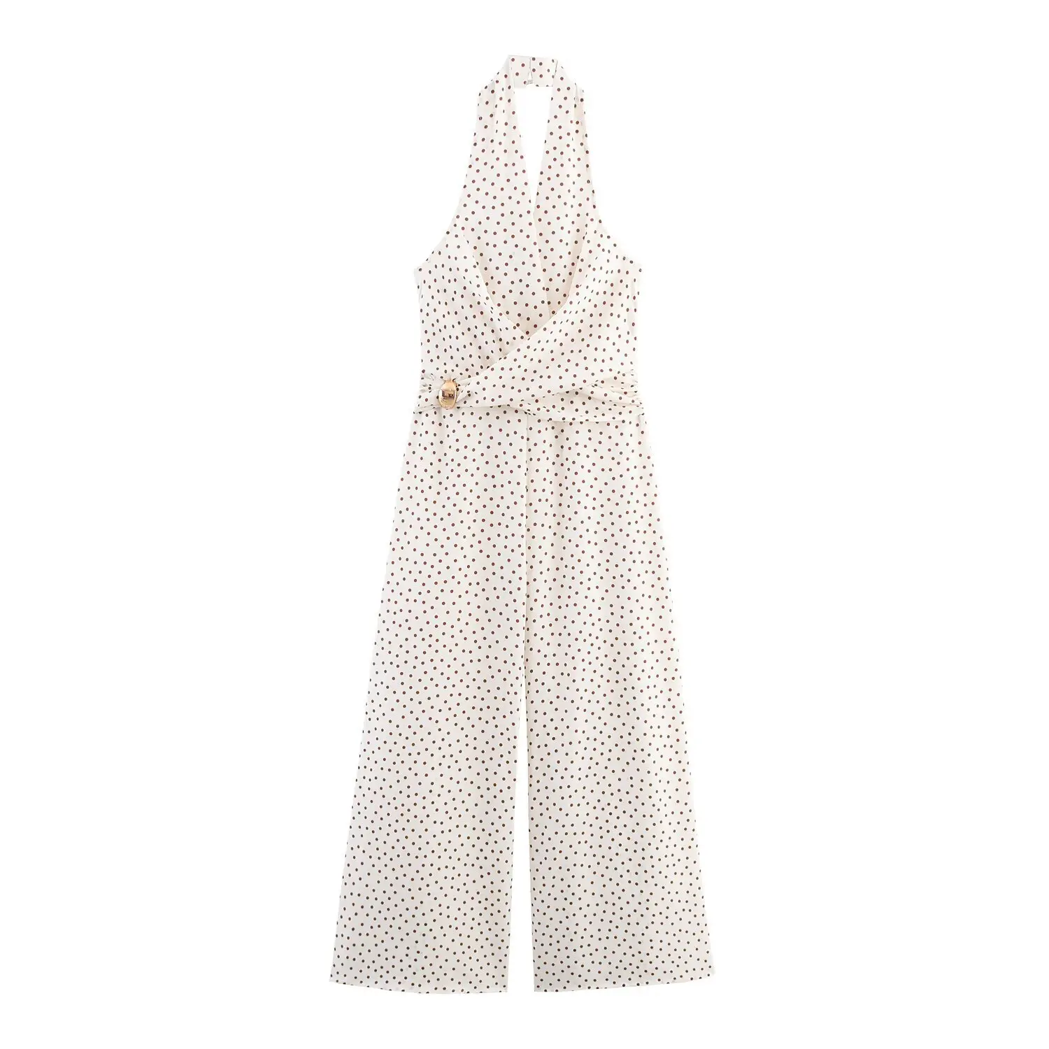 

женский асимметричный комбинезон с принтом в горошек, сексуальный комбинезон с лямкой на шее и открытой спиной, широкие брюки, новый топ на раннюю осень