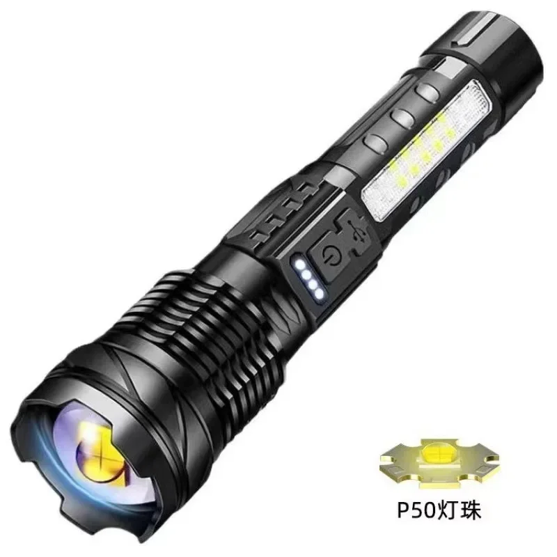 مصباح يدوي LED محمول عالي الطاقة قابل لإعادة الشحن، ضوء قوي طويل المدى مقاوم للماء في الهواء الطلق، شعلة تكتيكية للاستخدام في حالات الطوارئ