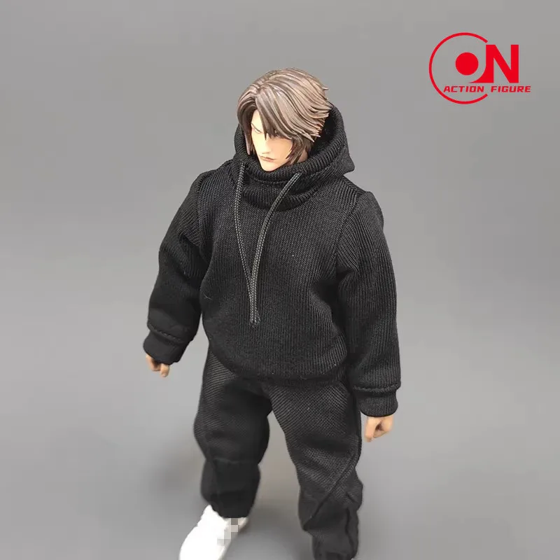 1/12 スケールフード付きスウェットシャツパーカー黒赤服アクションフィギュアアクセサリーモデル 6 ''男性兵士ヘッド TBL ボディ