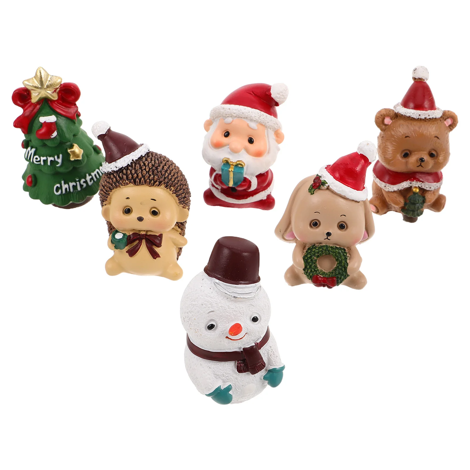 

6Pcs Christmas Resin Snowman Mini Santa Claus Rabbit Hedgehog Winter Sculptures Desktop Ornaments Holiday Party Favors Xmas
