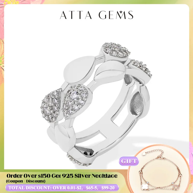 

ATTAGEMS 2024 D VVS1 Moissanite Ring for Women S925 Sterling Silver 18k White Gold Plated Wedding Jewelry Party Gift Top Quality