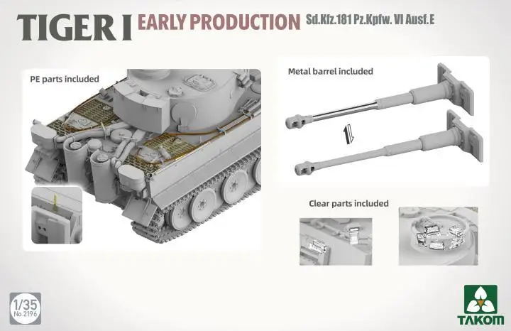TAKOM 2196 1/35 escala Sd.Kfz.181 Pz.Kpfw.VI Ausf.E Tiger 1 Kit de modelo de producción temprana