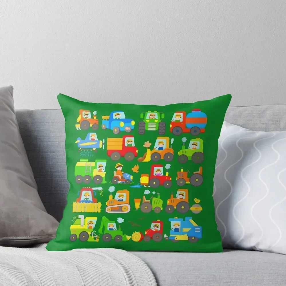 

20 Tractors and Agricultural Vehicles on the Farm for Kids Throw Pillow Ornamental Pillow home decor items pillow