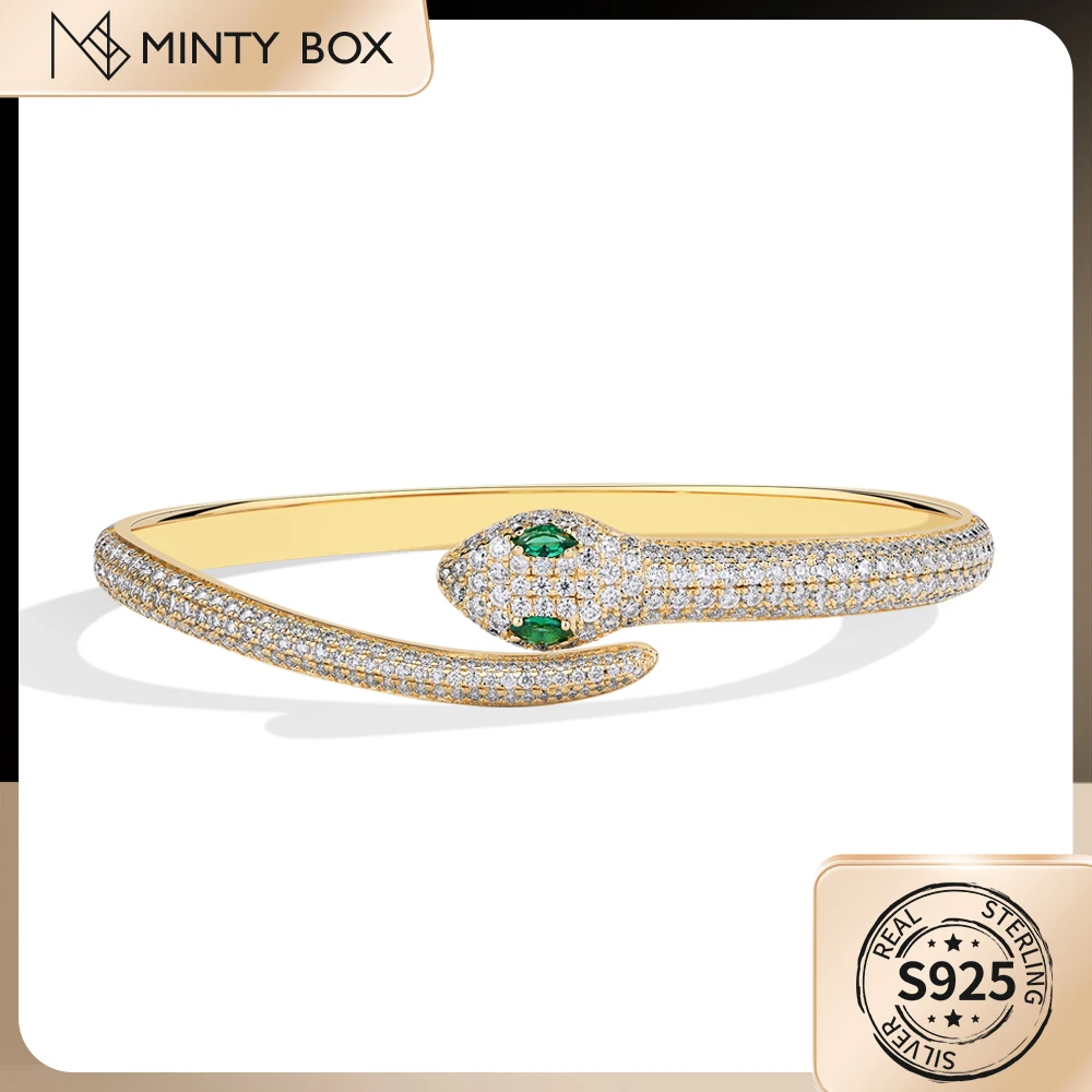 

MINTYBOX Snake S925 Silver Moissanite Bracelets for Women Open Elegant Bangle16-19cm 18k Gold Plated Wedding Luxury Fine Jewelry