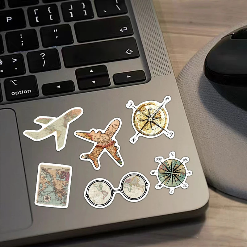 50 SZTUK Vintage Mapa Świata Podróż Naklejki PVC Estetyczna Dekoracja Scrapbooking Butelka na Wodę Gitara Notatnik Naklejki Zabawki dla Dzieci Prezent