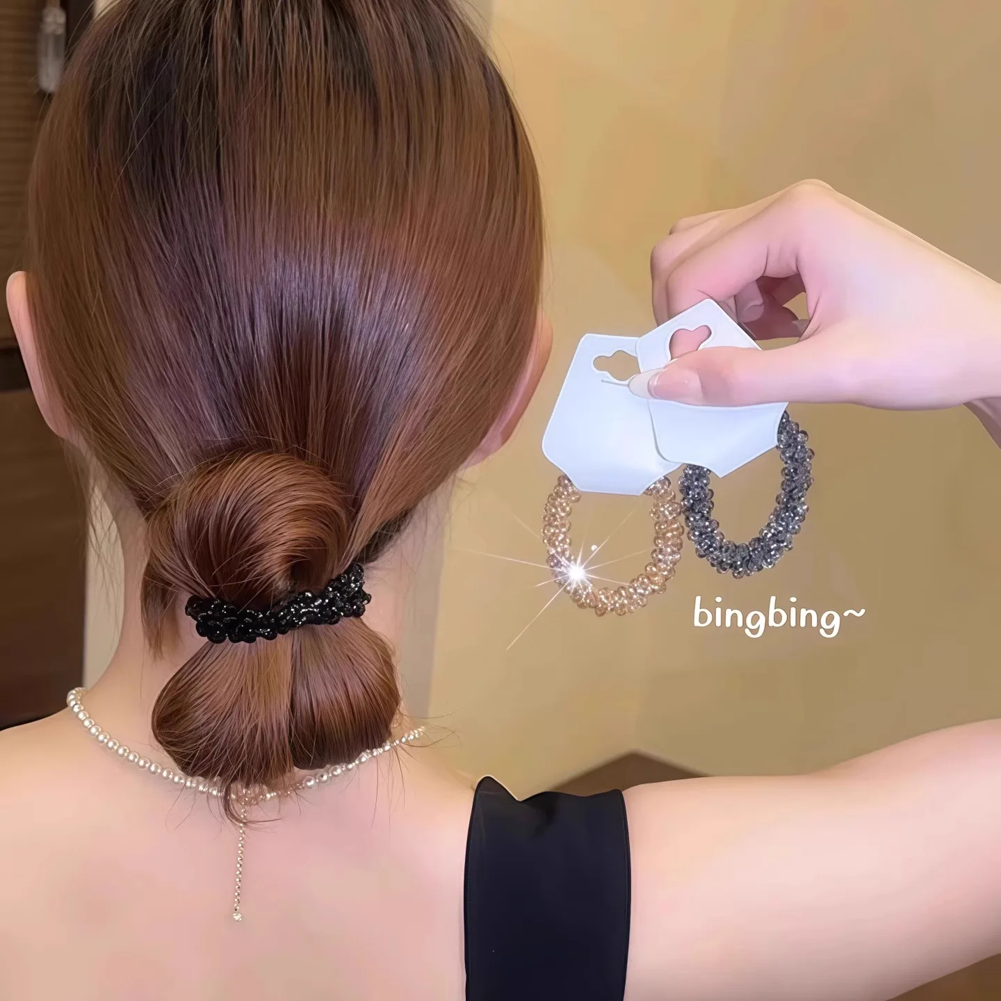 

New Broken Ice Premium Hair Band Celebrity Rope Bracelet Dual-purpose Hair Accessories Korean Rhinestone Light Luxury Headrope