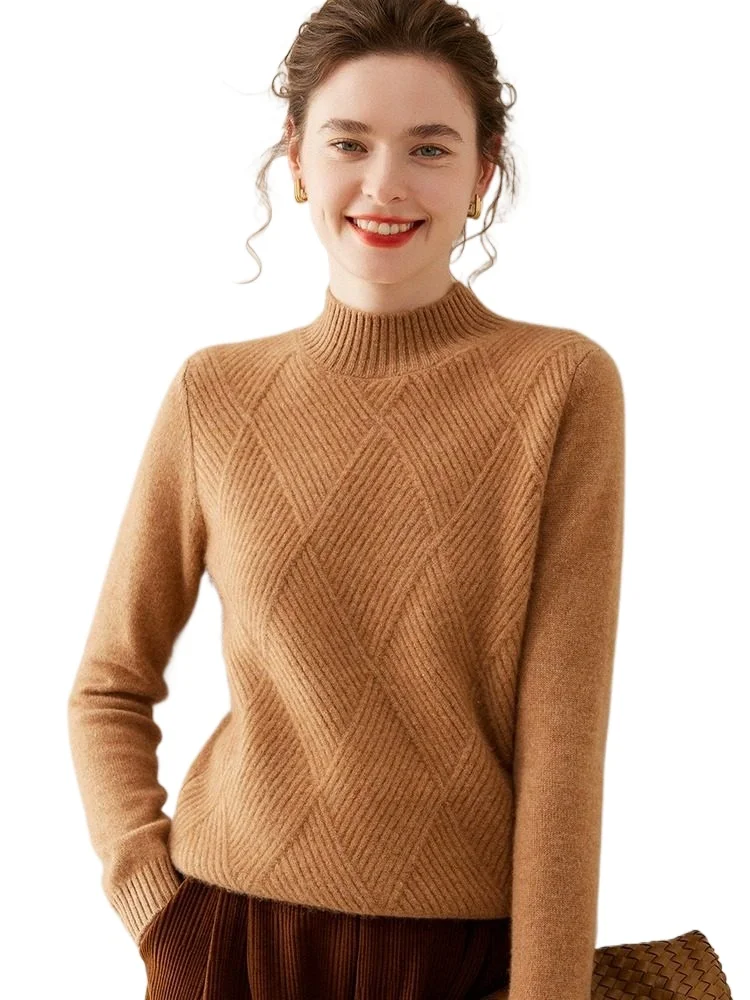 

Женский кашемировый свитер с полувысоким воротом, осенне-зимняя новинка 2025 года, утолщенный, облегающий, больших размеров, вязаный, для коррекции фигуры