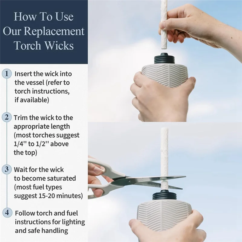 Abdj-long life 10 "vilhas de citrela, 30 peças de mechas de substituição de fibra de vidro para tochas de iluminação para garrafas, decoração interna