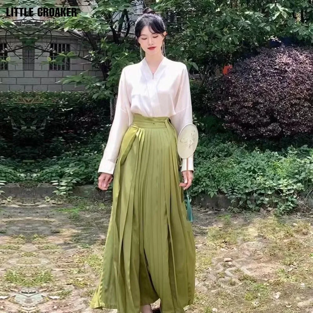 2 Peice Skirt Outfits Wrapped Top + Green Pleated Long Maxi Skirt New in Matching Sets for Women 2 Pieces Female Clothing