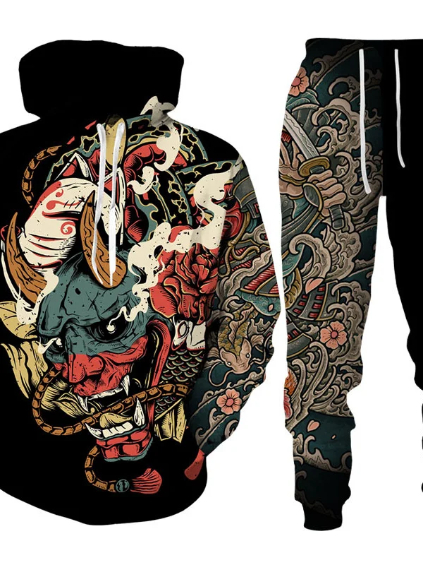 

Digital Print Men's Sweatirt Set Long Sve Long Pants Autumn Casual Sportswear Polyester Fabric Youth Faion Streetwear