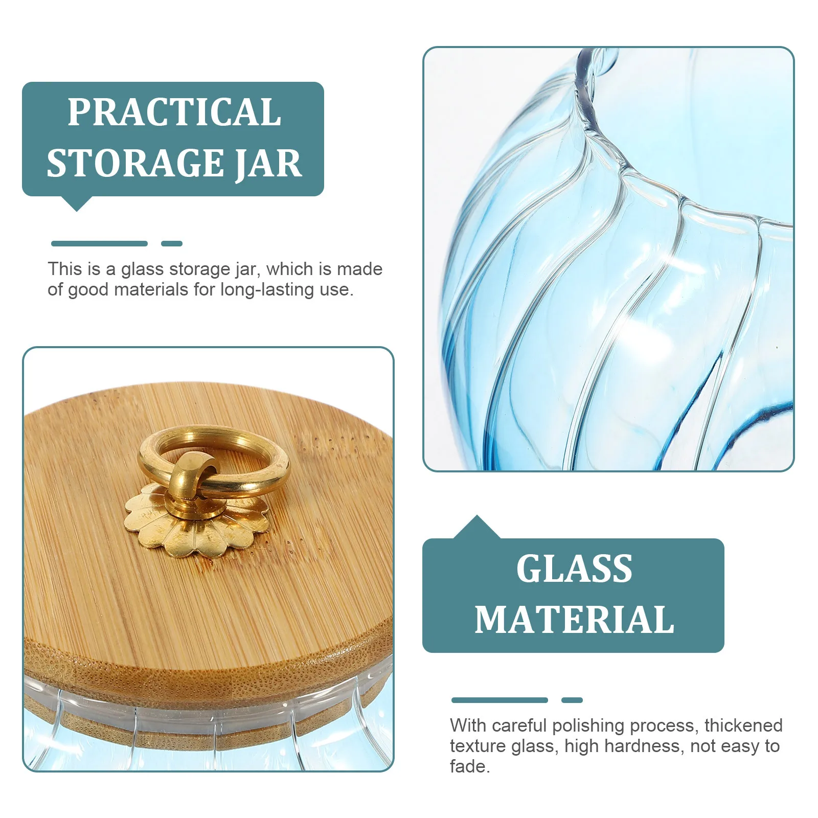 

Glass Jar Tea Canister Airtight Storage Container Lid Handle Clear Glass Food Holder Bamboo Alloy Material Moisture
