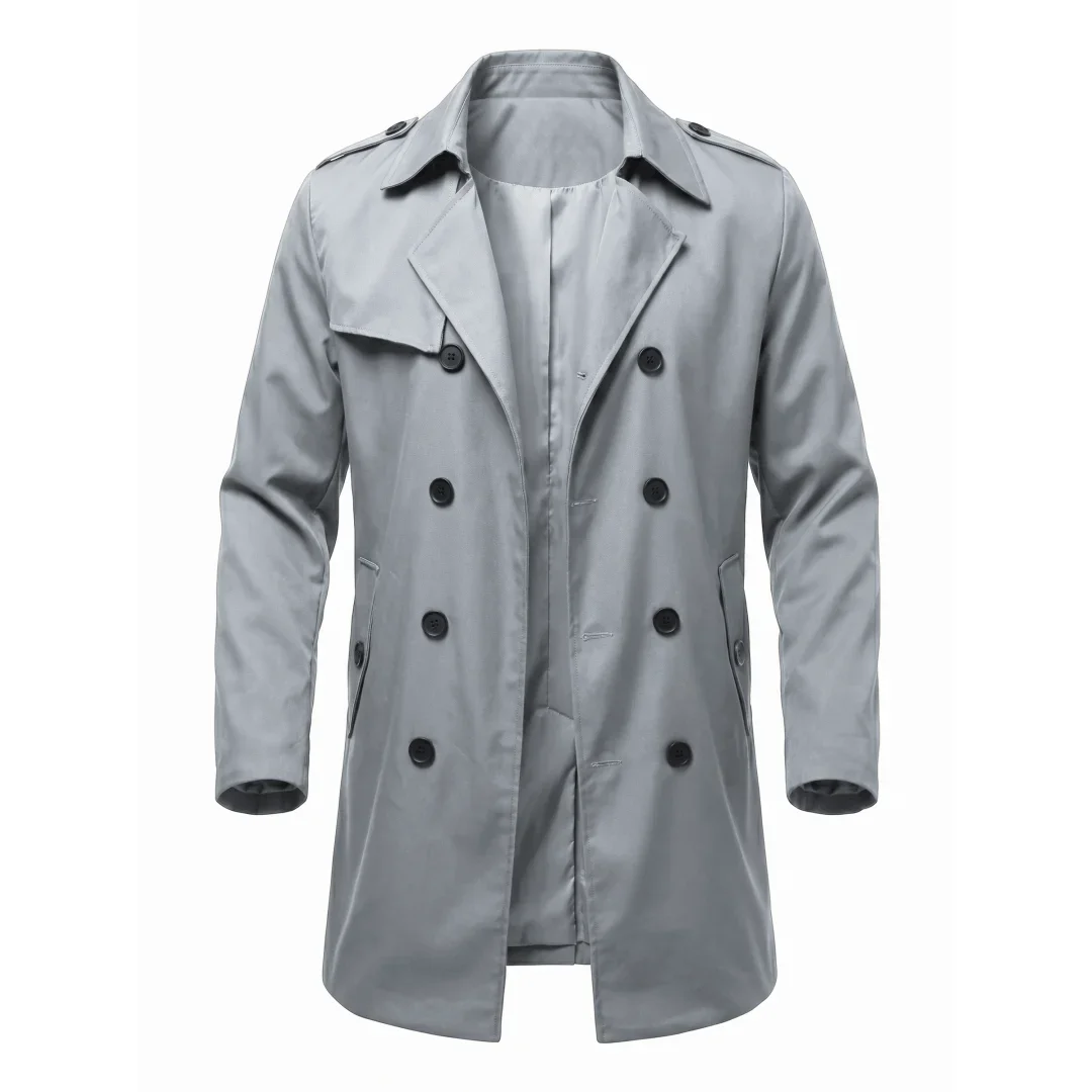 Herbstliche Herren-Windjacke: Dünne, zweireihige Jacke mit Epauletten – Mittellange Outdoor-Reise-Windjacke für Herren – Detail 5