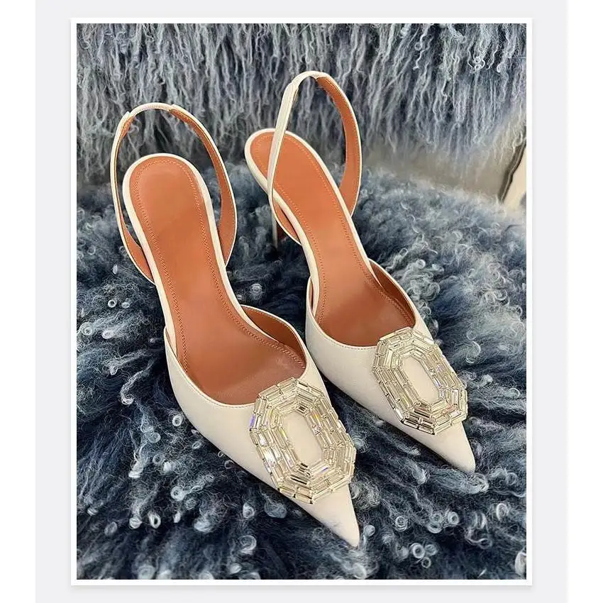 

Женские босоножки на высоком каблуке со стразами, модные слипоны с острым носком, внутренняя часть из искусственной кожи и шелка, внешняя часть для весеннего сезона