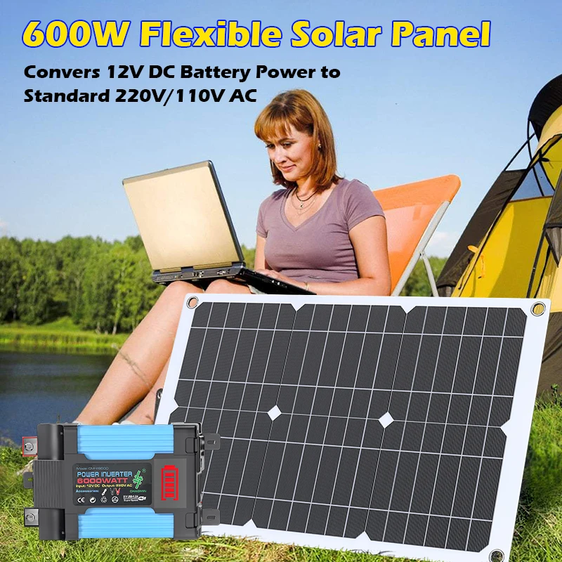 Solar Panel 200W - ชุดโซลาร์เซลล์ออฟกริดครบชุด 600W 12V พร้อมอินเวอร์เตอร์ 110V/220V -