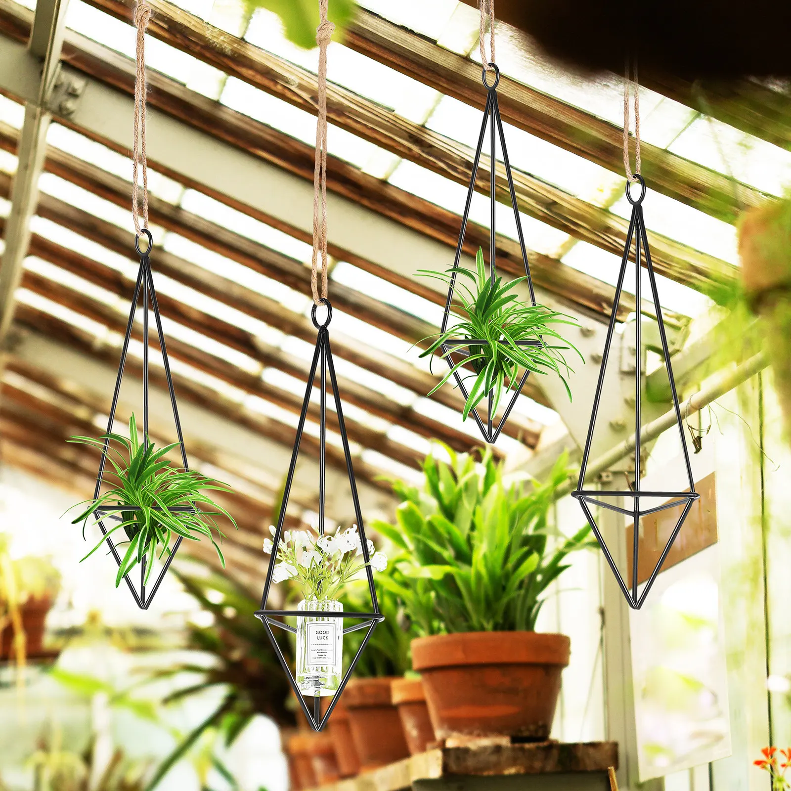 

Набор из 4 подвесных держателей для растений: геометрические металлические кронштейны для аэроплантов, декор для дома, стен, окон, офиса, подставка для комнатных растений