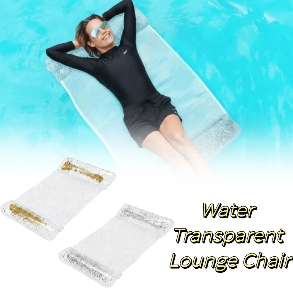 Foldable Inflatable Water Hammock Durable PVC Transparent Glitter Pool Float Stripe Pattern Inflatable Design Pool Hammock image 4