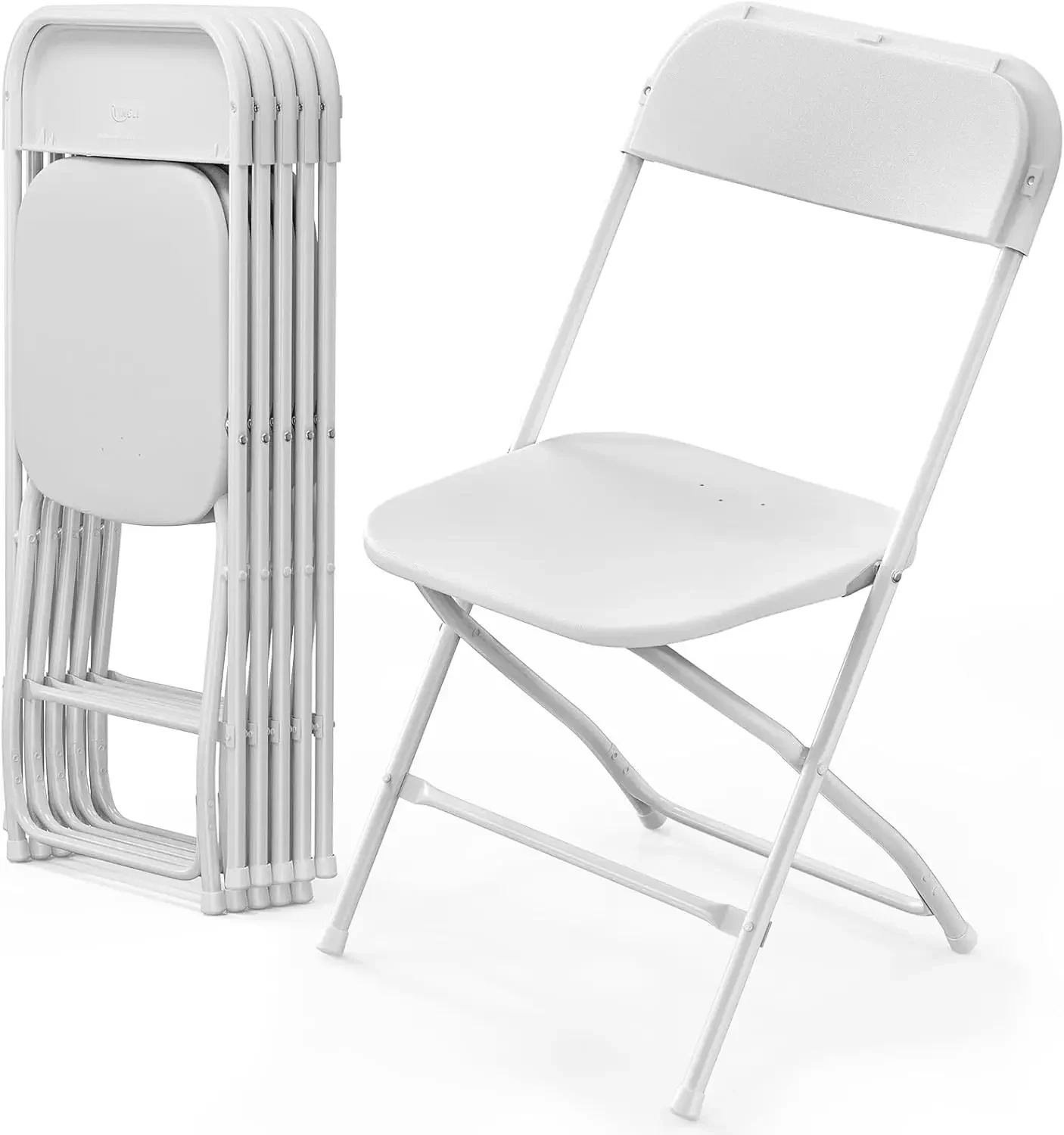 6 Pack White Plastic Folding Chair, Indoor Outdoor Portable Stackable Commercial Seat with Steel Frame 350lb