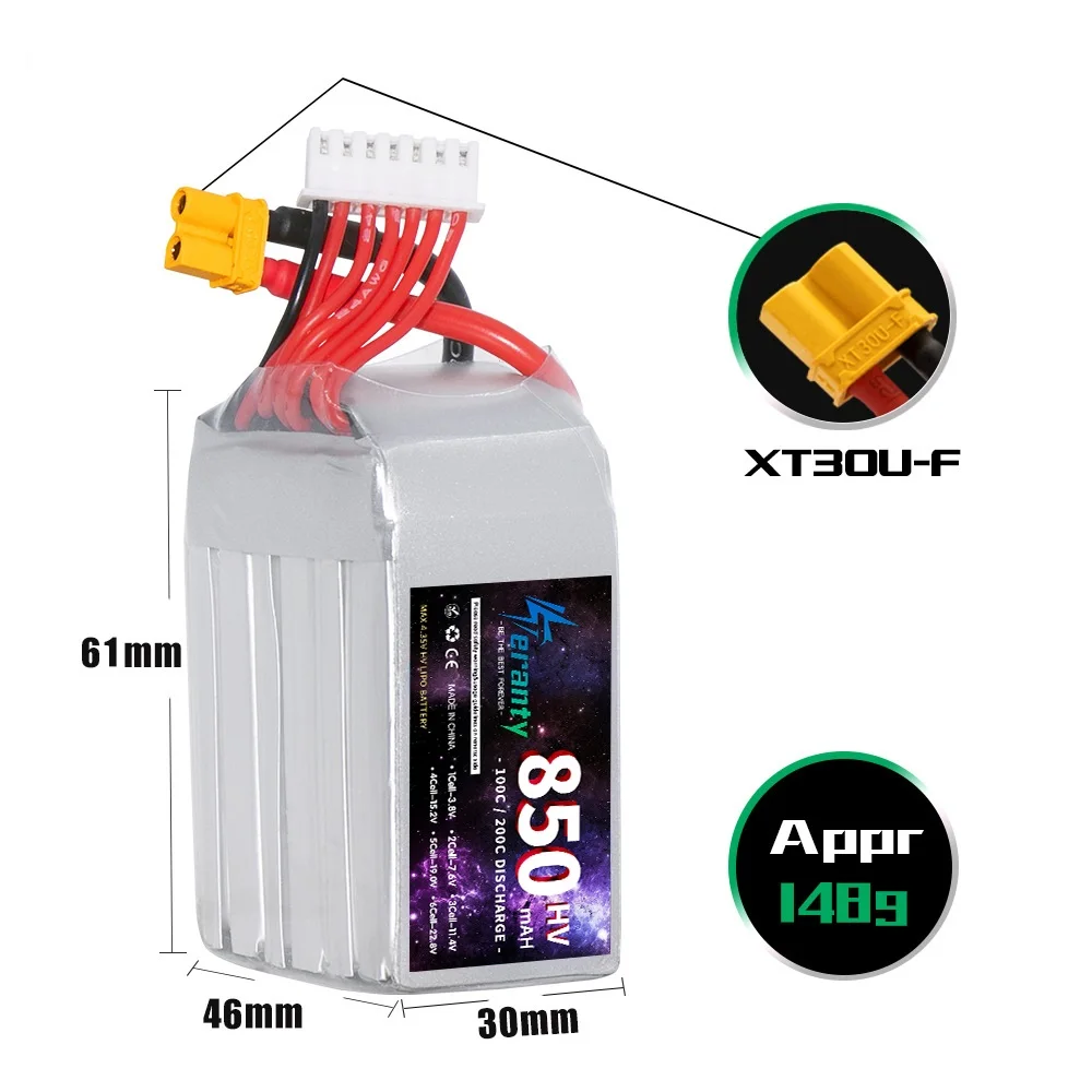 1 SZT. Bateria TERANTY HV 850mAh 2S 3S 4S 6S 7.6V 11.4V 15.2V 22.8V 100C LiHV Lipo do Drona RC Helikoptera FPV Toothpick — zdjęcie produktu 5