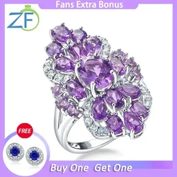 GZ ZONGFA Genuine 3.9ct Natural Amethyst Ring Sterling Silver Jewelry Rhodium Plated for Women Wedding Engagement Party Ring