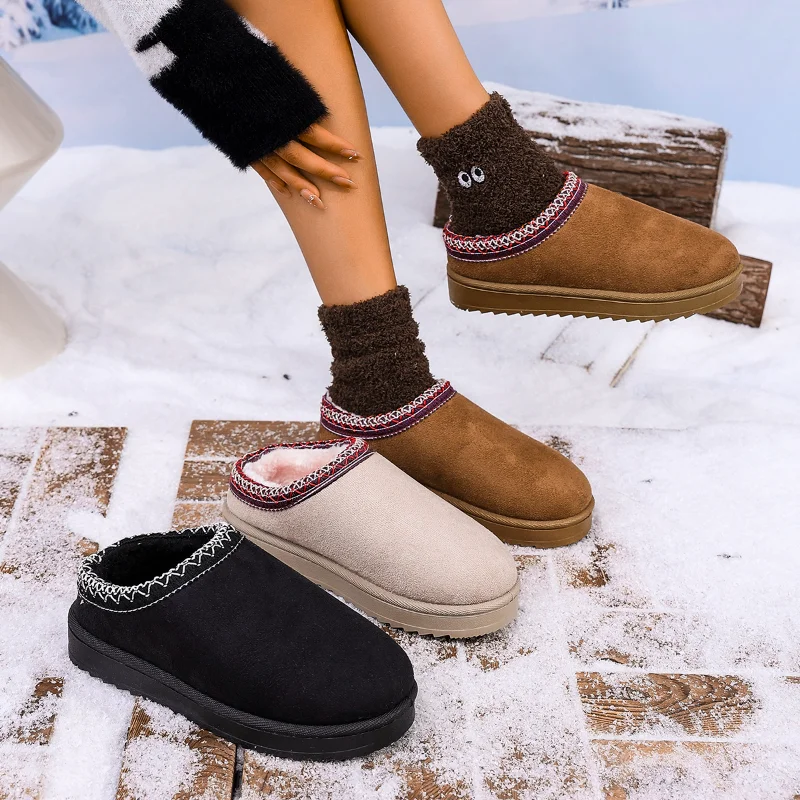2026 Winter Women Snow Boots Cashmere Warm Thick Soles Without Heel-covered Hair Half Slipper Cotton Shoes Cashmere Warm Boots - view 6