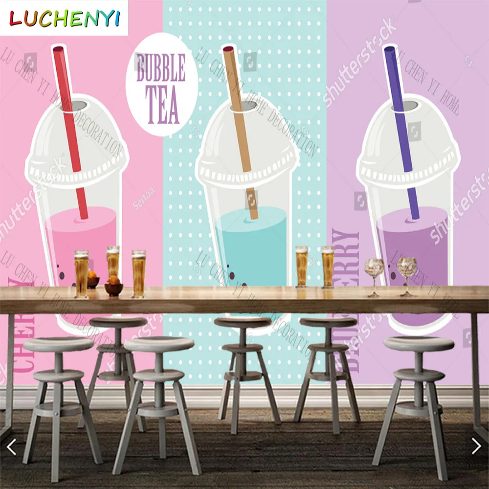 Custom various cups bubble tea 3d wallpaper mural restaurant cold drinking shop dining room wall papers home decor sticker