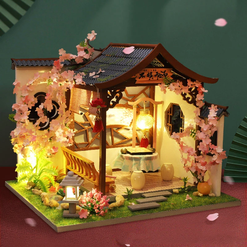 Imagem -02 - Kits de Construção em Miniatura com Luzes Led Flor de Cerejeira de Madeira Faça Você Mesmo Estante Dollhouse Decoração para Meninas