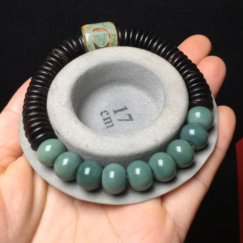 Couple's Coconut Shell Bracelet with Three-Eyed Dzi Bead Weathered Bodhi Root in Lion Dance Retro Style for Men and Women