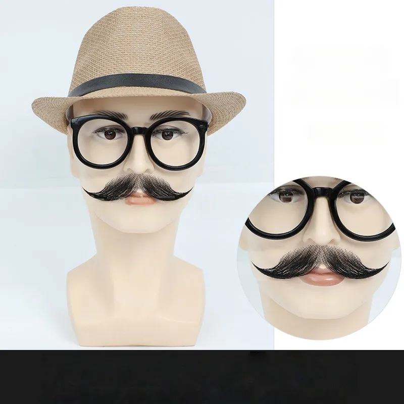 Bonne qualité tonable vrais cheveux humains fausse barbe crochet à main dentelle fausse moustache pour hommes comme cadeau pour les vacances/usage quotidien