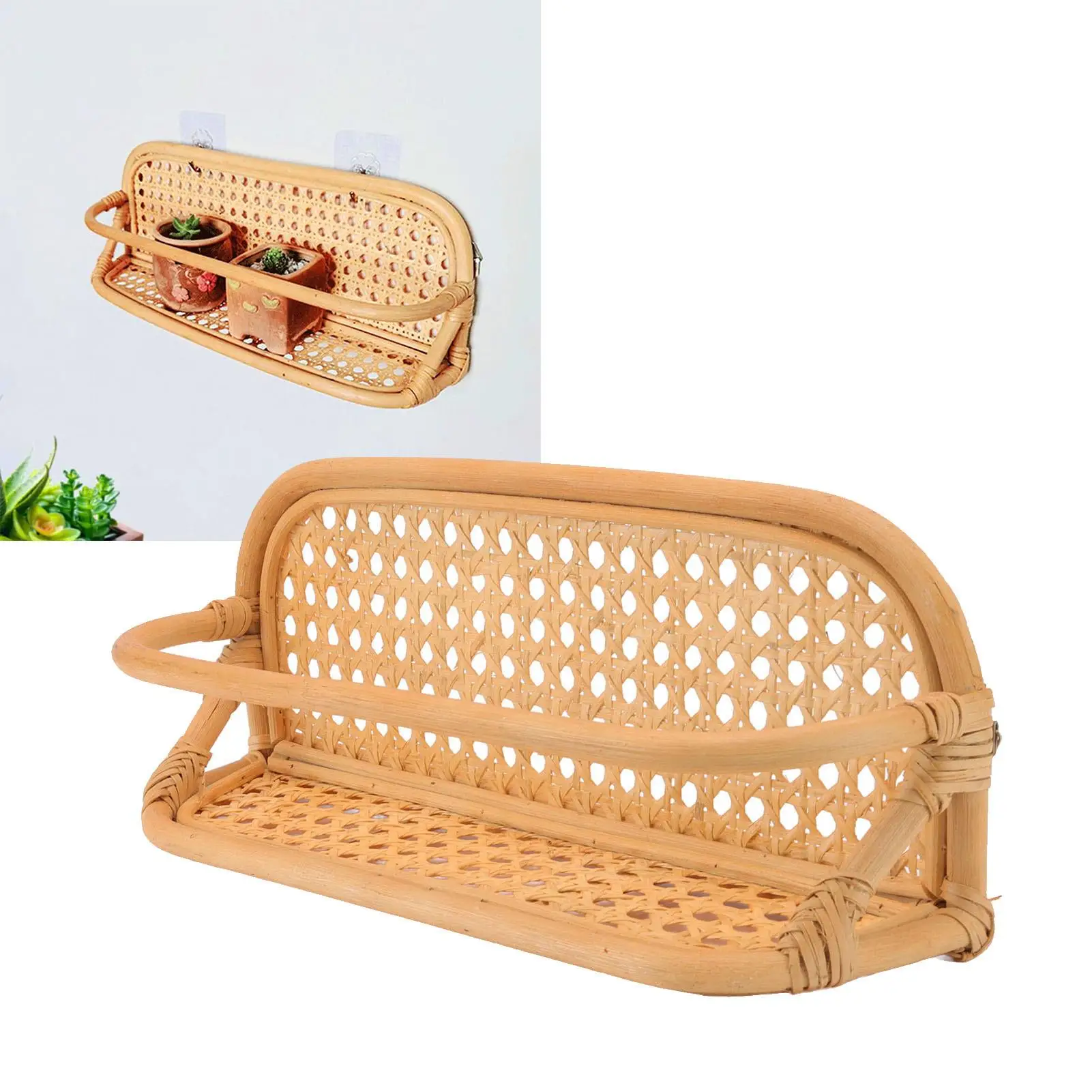 Rattan Wall Shelf Hanging Rack - Space-Saving Storage for living Room Decor