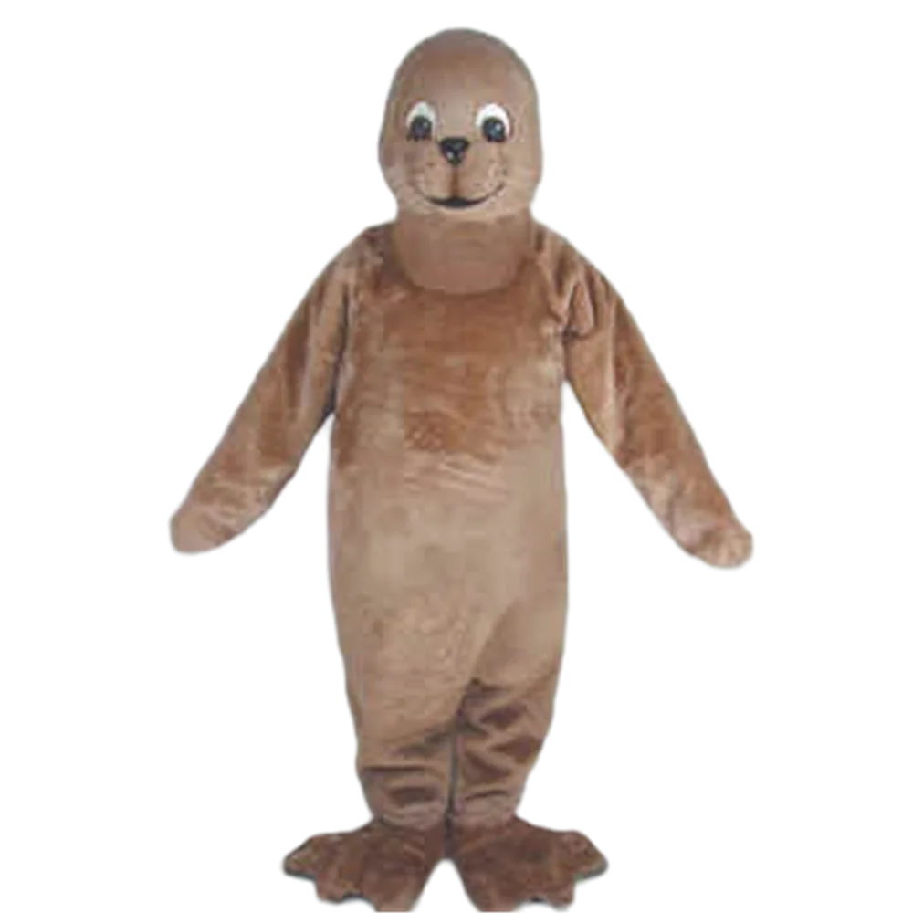 Venda quente promocional adorável selo marrom mascote traje adulto tamanho personagem dos desenhos animados mascote roupa terno fantasia vestido carnaval 728