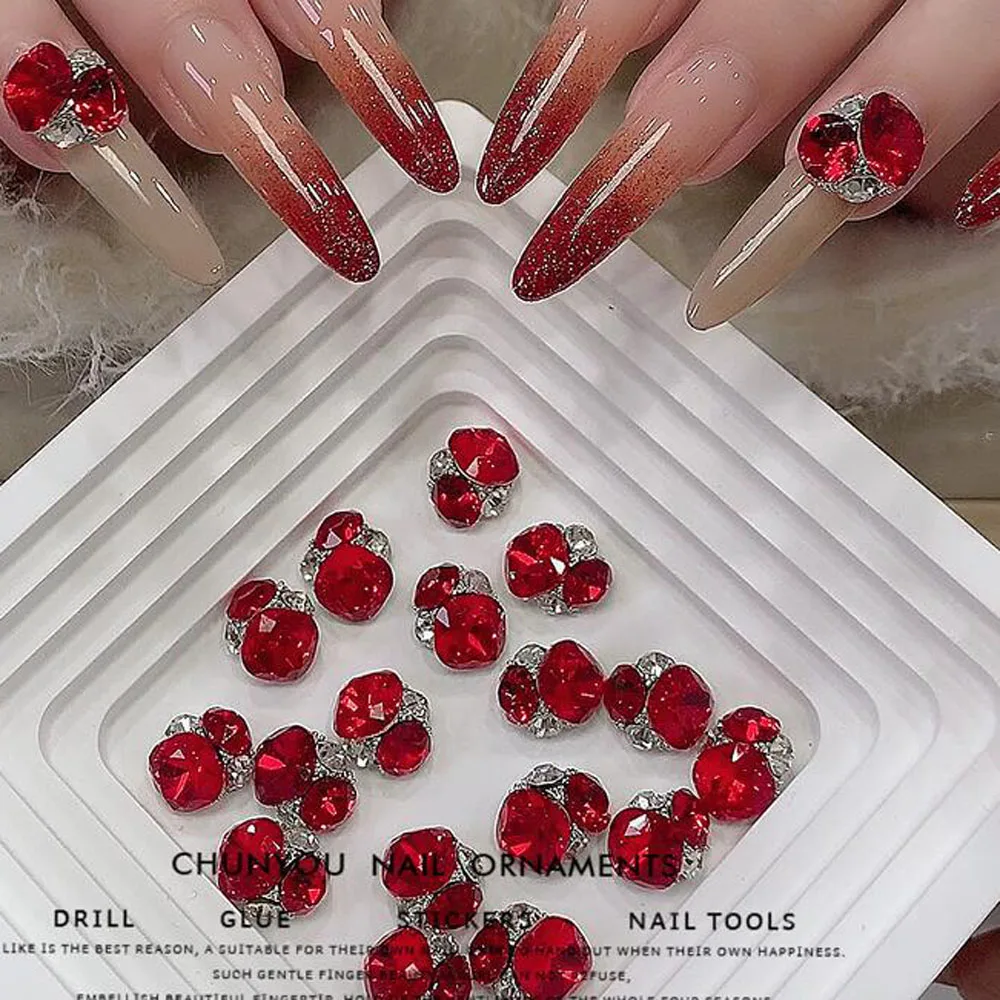 10개입 3D 샴페인 K9 네일 아트 라인스톤 팻 스퀘어 크리스탈 다이아몬드 네일 아트 장식 DIY 럭셔리 매니큐어 액세서리