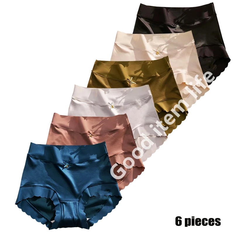 6szt Nowa bielizna damska Ice Silk Lekkie oddychające koronkowe majtki Sexy Silk Fabric Hip Lift gładkie miękkie jedwabiste majtki