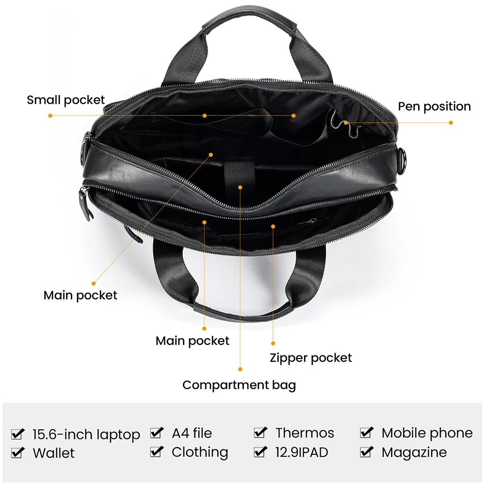 JOYIR-maletín de negocios de piel de vaca para hombre, bolso de hombro para ordenador portátil de 15,6 pulgadas, bandolera de oficina