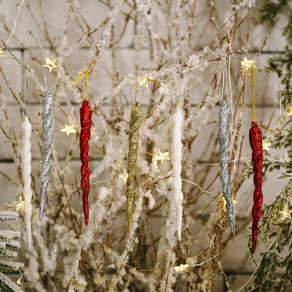 

5pcs Winter Party Hanging Ornaments with Ice Icicle Design for Christmas Tree and Festive Indoor Outdoor Decoration
