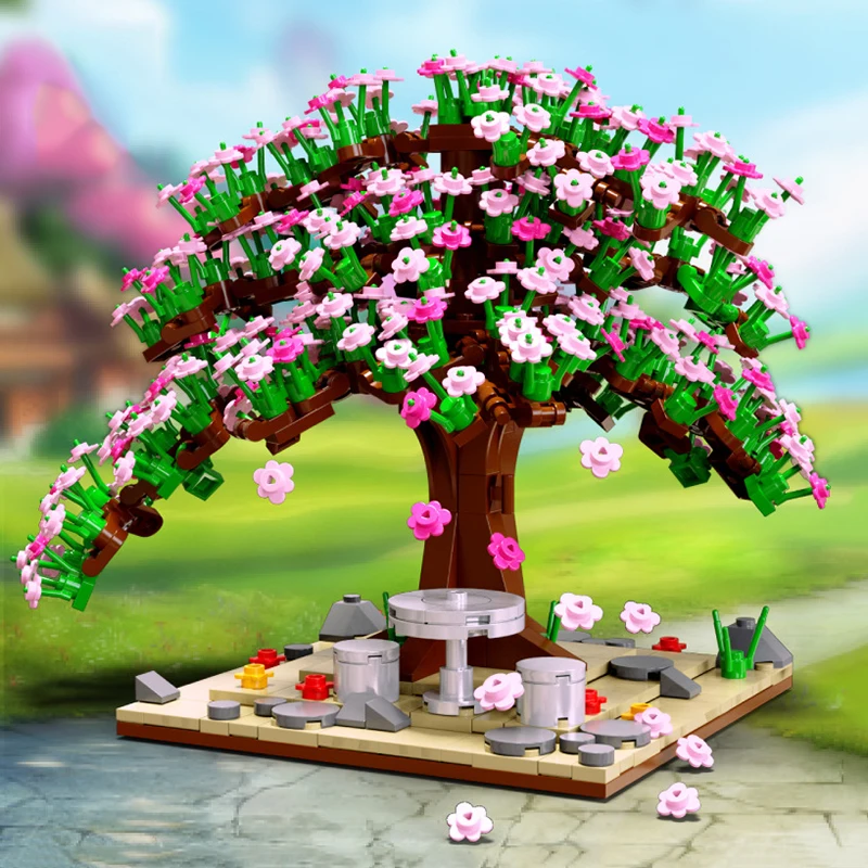 

Mini Tree House Building Blocks DIY Pink Cherry Blossom Plant Flower and Grass Model Ornaments Children's Assembled Toy Gift