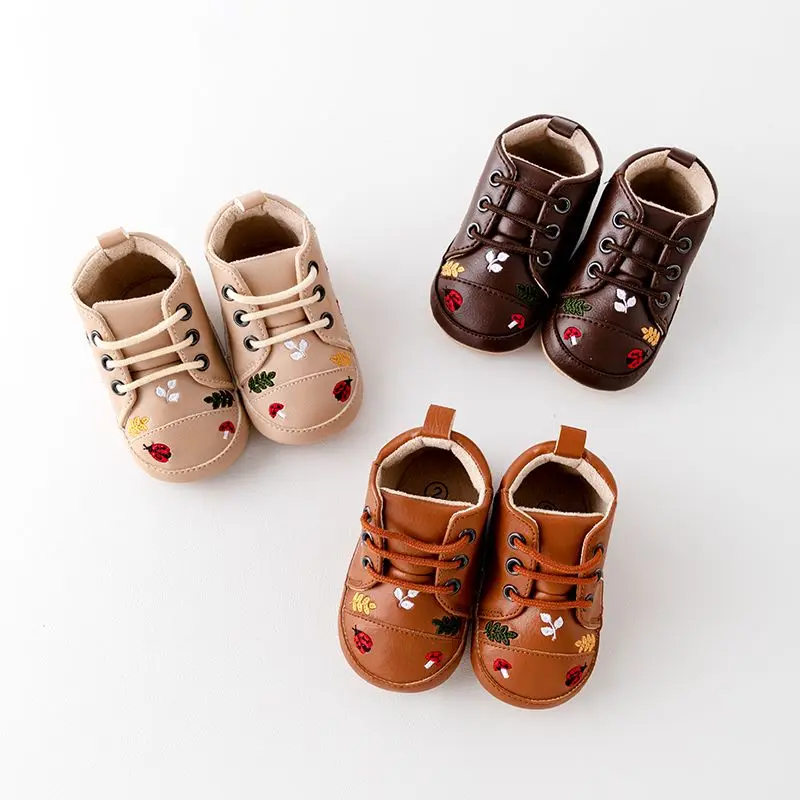 Baby Sneaker Soft PU High Quality Anti-slip Sole Ankle-covered Newborn Toddler Little Boots Spring Autumn 2024 Fashion BMB3140