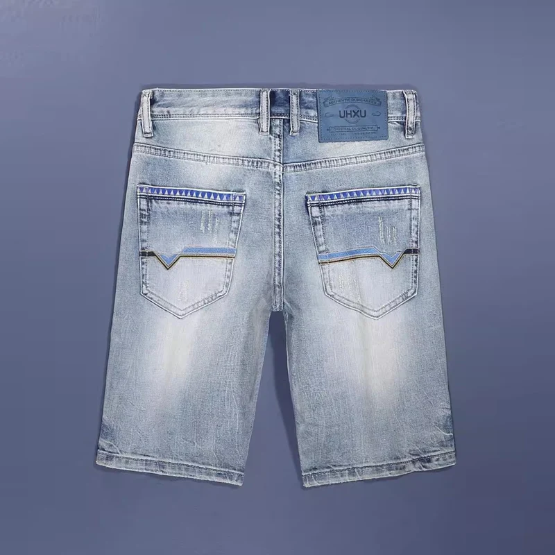 Summer Designer Fashion Men Jeans High Quality Retro Washed Blue Stretch Ripped Denim Shorts Men Y2K Vintage Casual Shorts Homme
