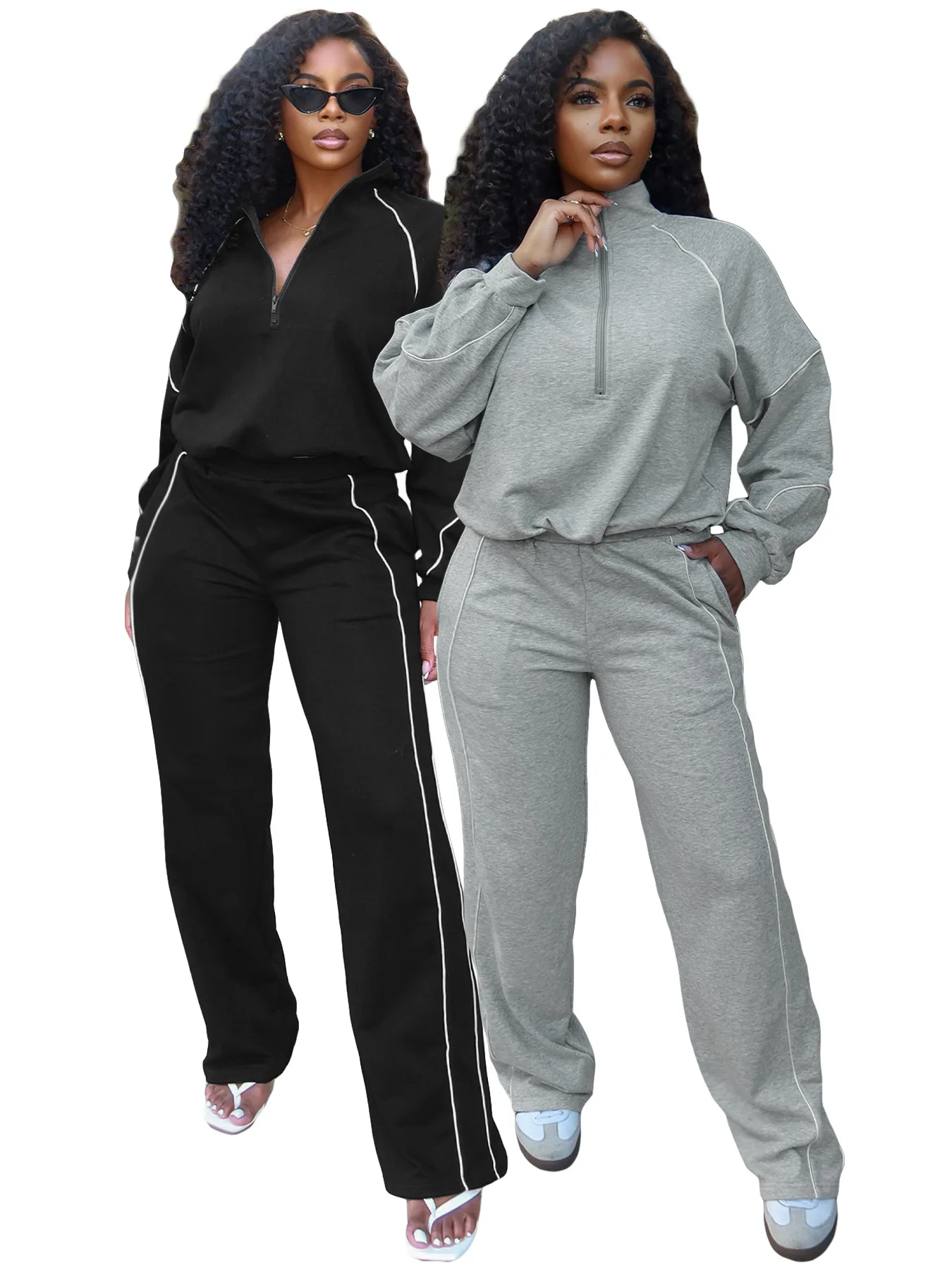 

Women Tracksuits Set Fall Winter Fashion Cinched Waist Striped Sweatshirt And Straight Pants Casual 2 Piece Set Women Sportswear