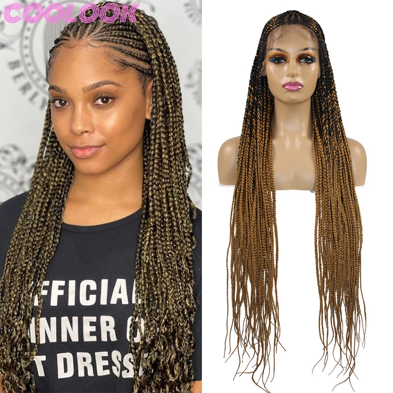 

Long Full Lace Box Braid Lace Front Wigs for Women Blond Cornrow Box Braids Wig Ombre Synthetic Knotless Box Braided Frontal Wig